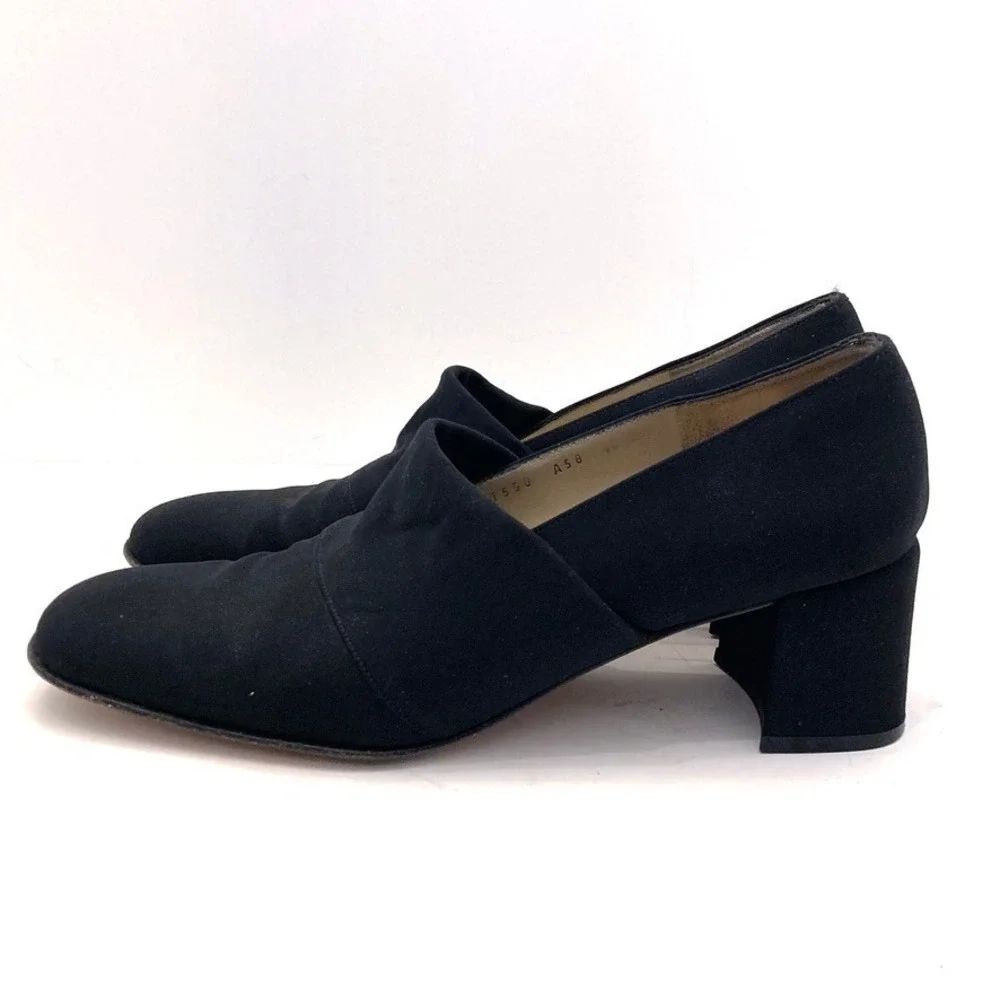 Salvatore Ferragamo Black Fabric‎ Block Heels Womens 10 AA Narrow Careerwear